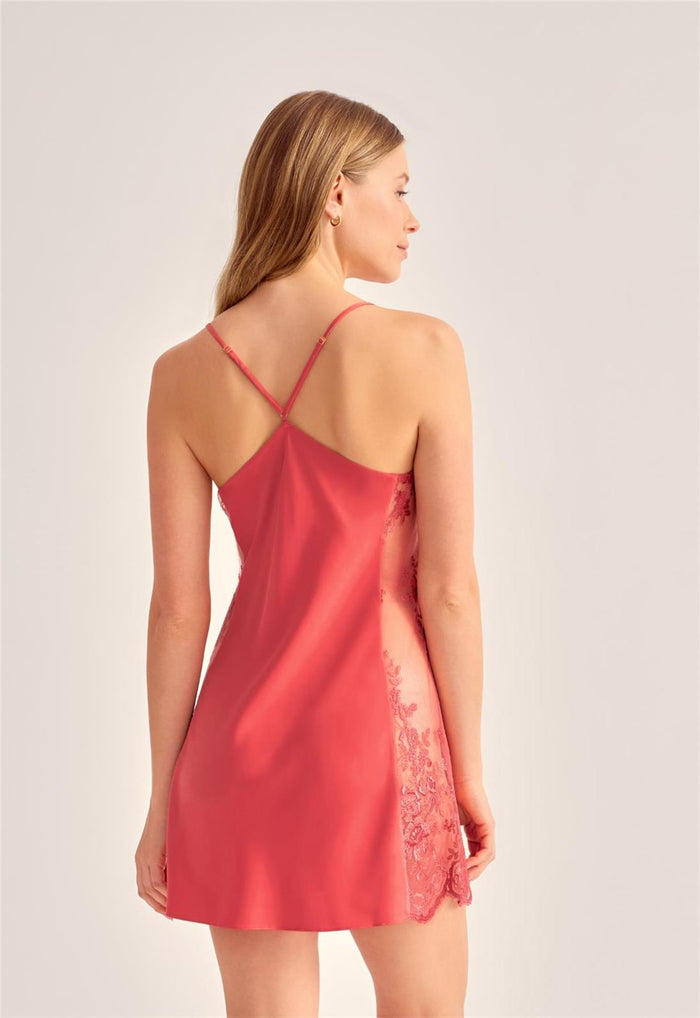 Rya Darling charmeuse chemise with cowl neckline and lace side panels