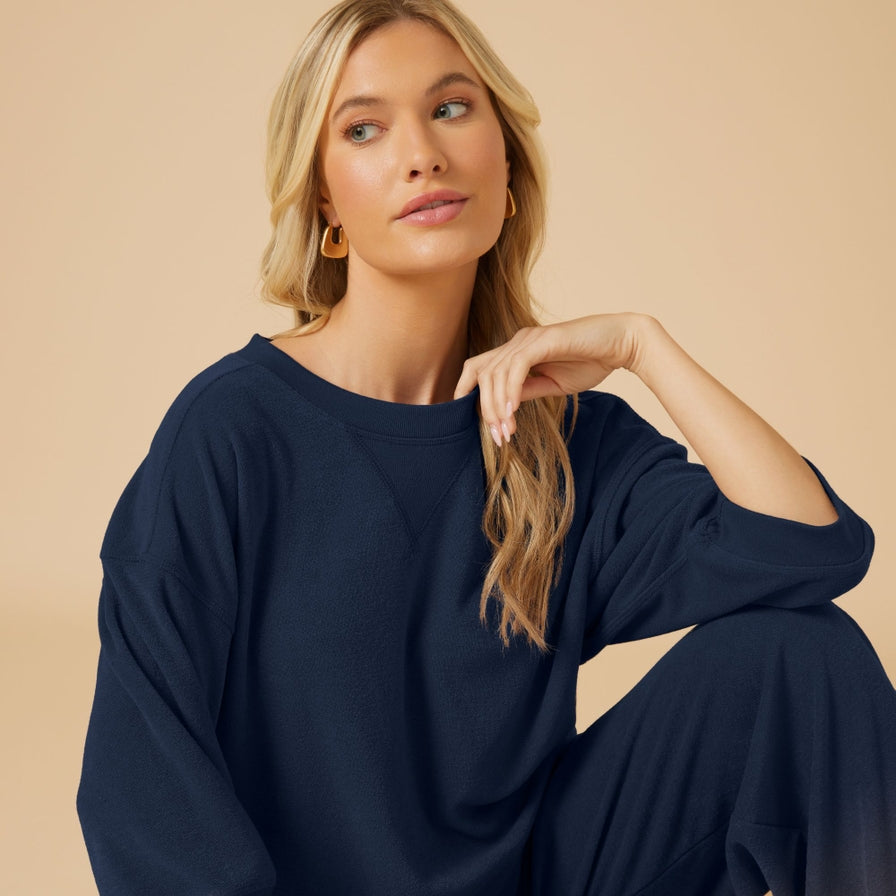 Softies Terry Cropped Sleeve Crew Neck with Wide Leg Pant #7100-8