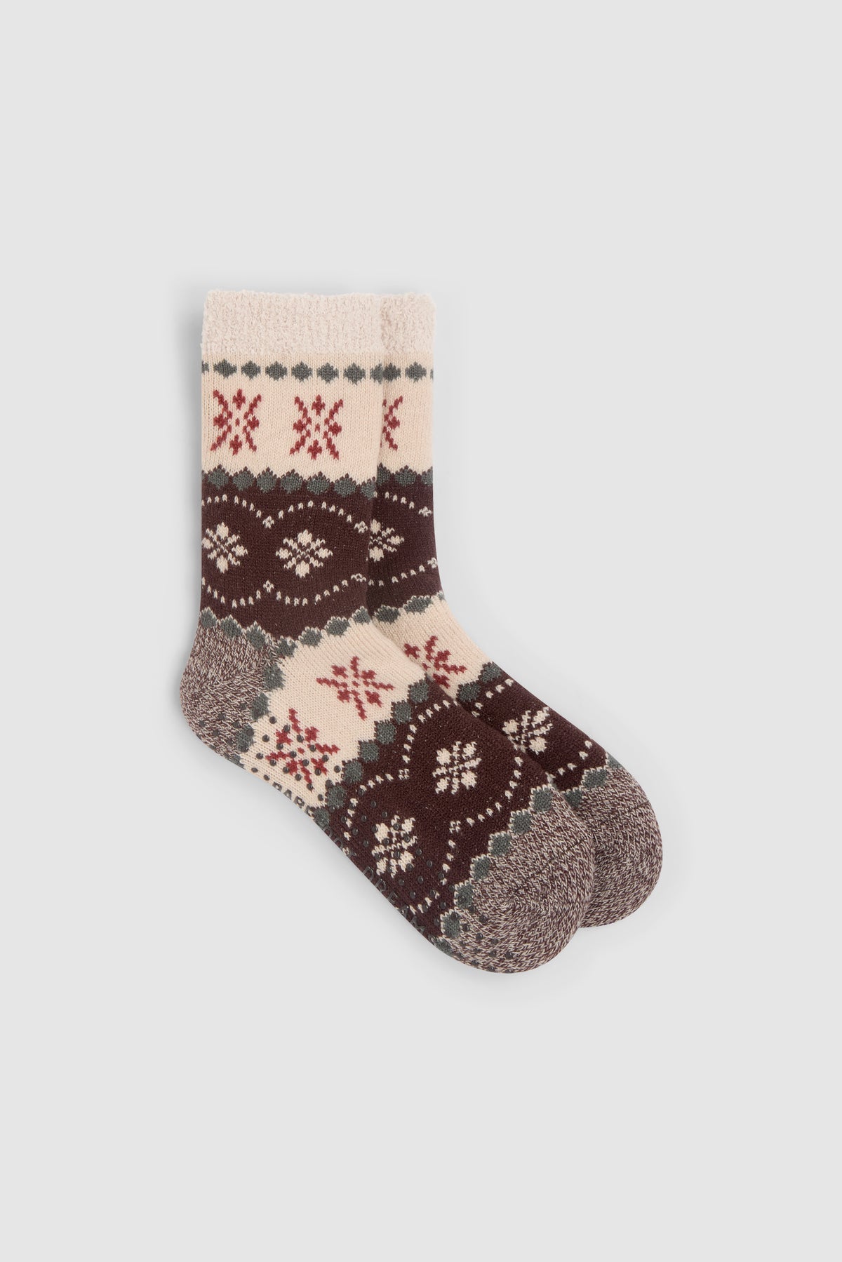 Barefoot Dreams CozyChic Fair Isle Slipper Socks in Umber Multi, style BDWNV27074