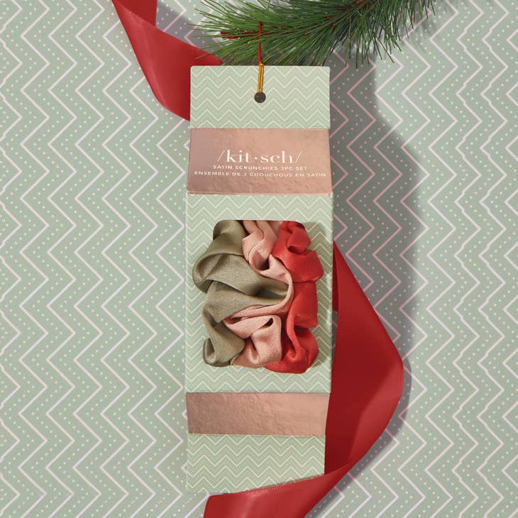Kitsch Holiday Ornament Satin Scrunchies 3pc Set