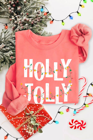 Rustee Clothing - HOLLY JOLLY LIGHT CHRISTMAS GRAPHIC BRUSHED SWEATSHIRTS