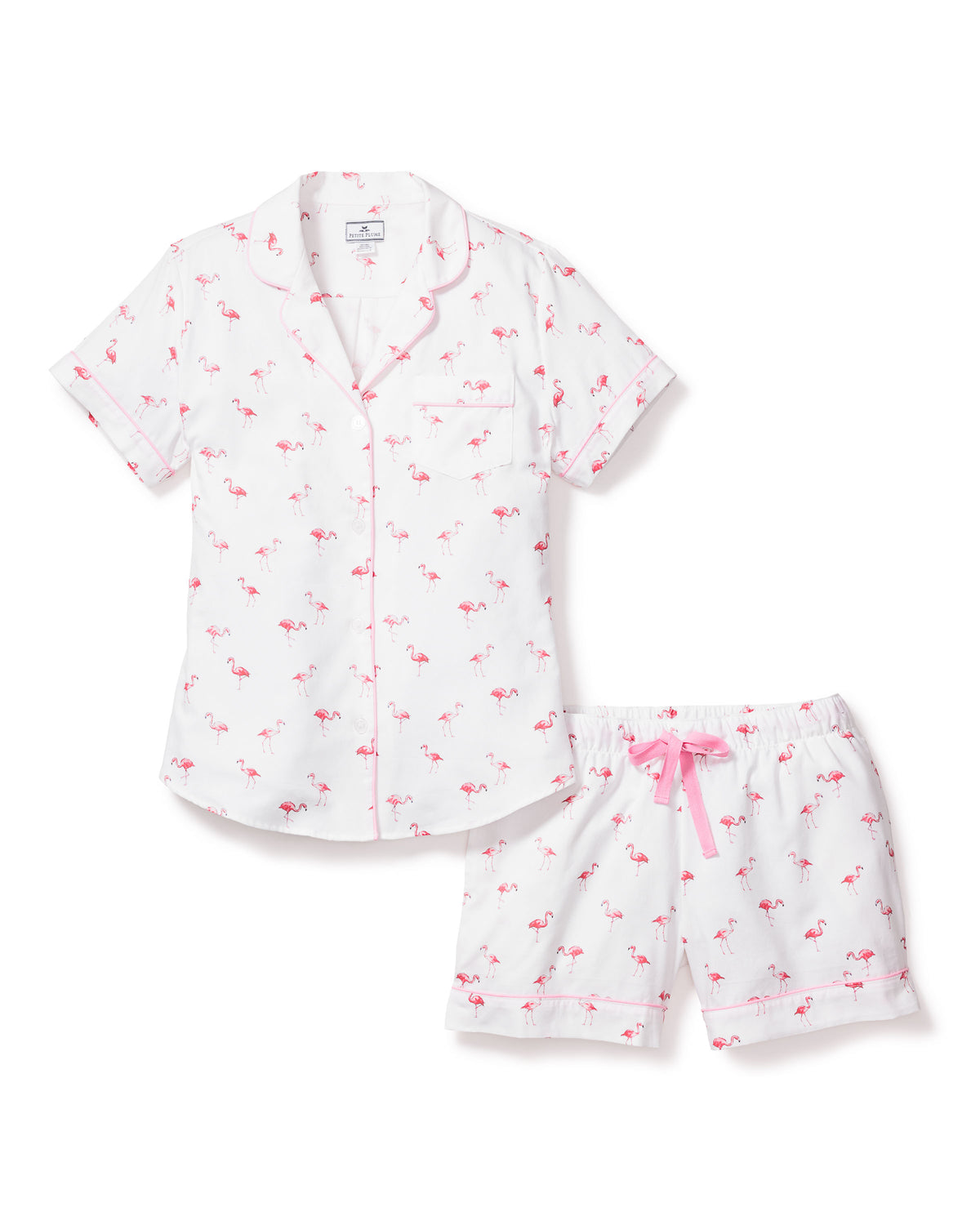 Petite Plume Flamingos Women's Short Sleeve Short Set #AWSSSFLAMIN