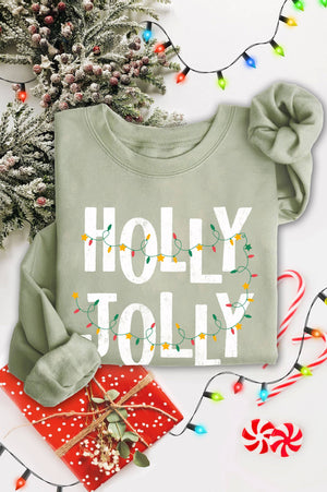 Rustee Clothing - HOLLY JOLLY LIGHT CHRISTMAS GRAPHIC BRUSHED SWEATSHIRTS