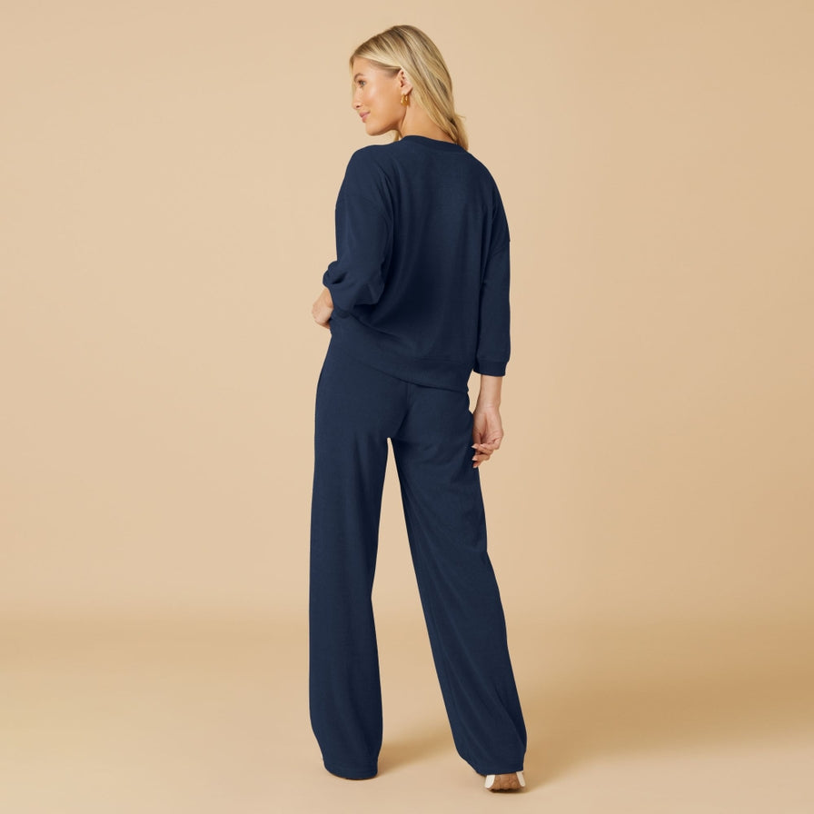 Softies Terry Cropped Sleeve Crew Neck with Wide Leg Pant #7100-8