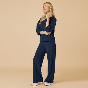 Softies Terry Cropped Sleeve Crew Neck with Wide Leg Pant #7100-8