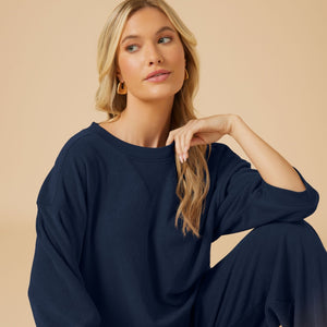 Softies Terry Cropped Sleeve Crew Neck with Wide Leg Pant #7100-8