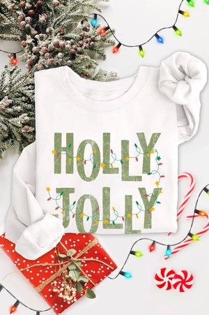 Rustee Clothing - HOLLY JOLLY LIGHT CHRISTMAS GRAPHIC BRUSHED SWEATSHIRTS