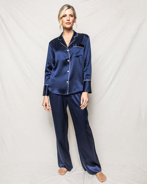 Petite Plume Navy Silk Wide Cuff Pajama Set #ASWPJN