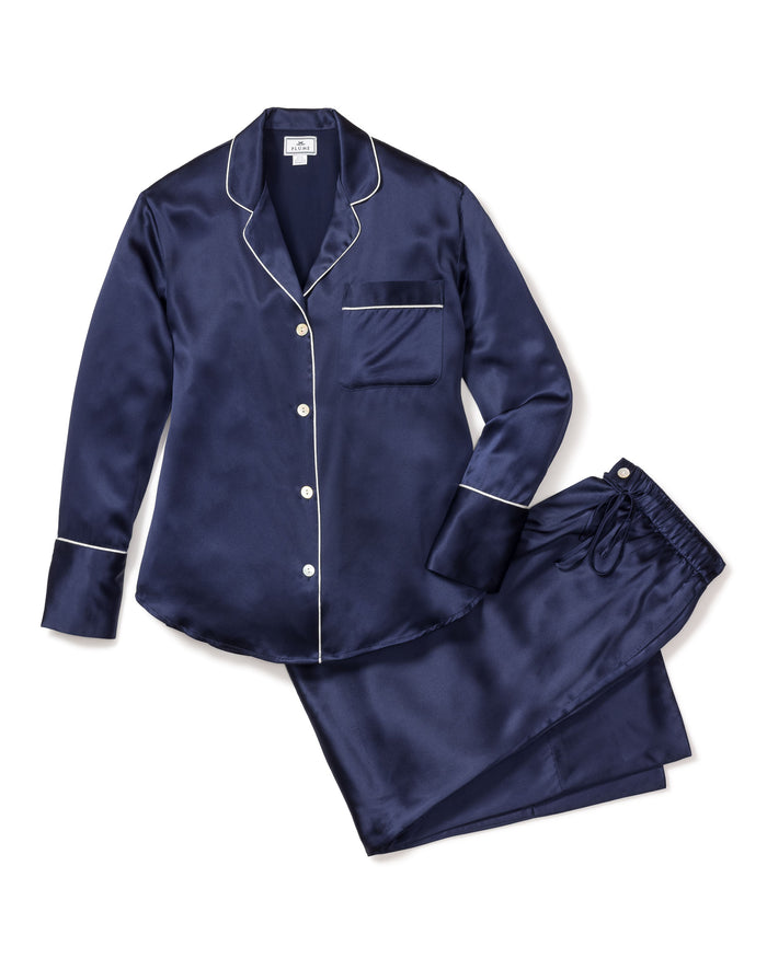 Petite Plume Navy Silk Wide Cuff Pajama Set #ASWPJN