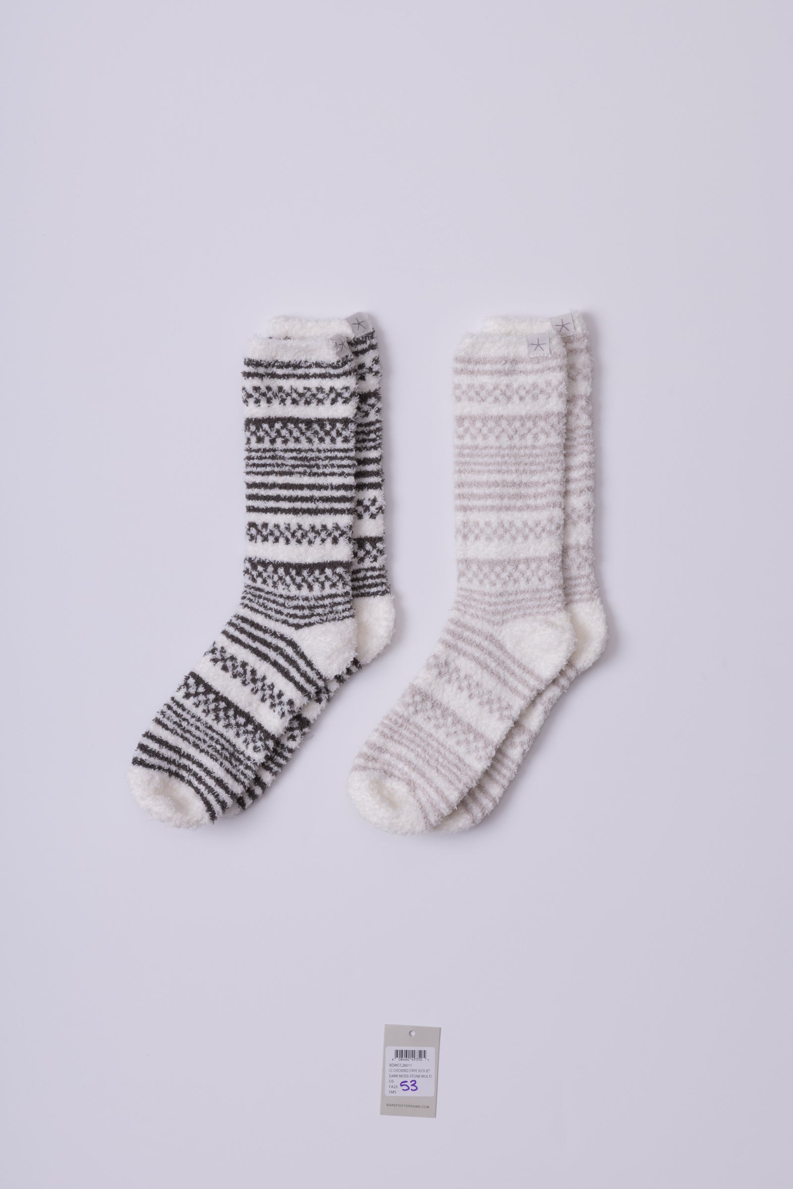 Barefoot Dreams CozyChic Checkered Stripe Sock Set #BDWCC26011