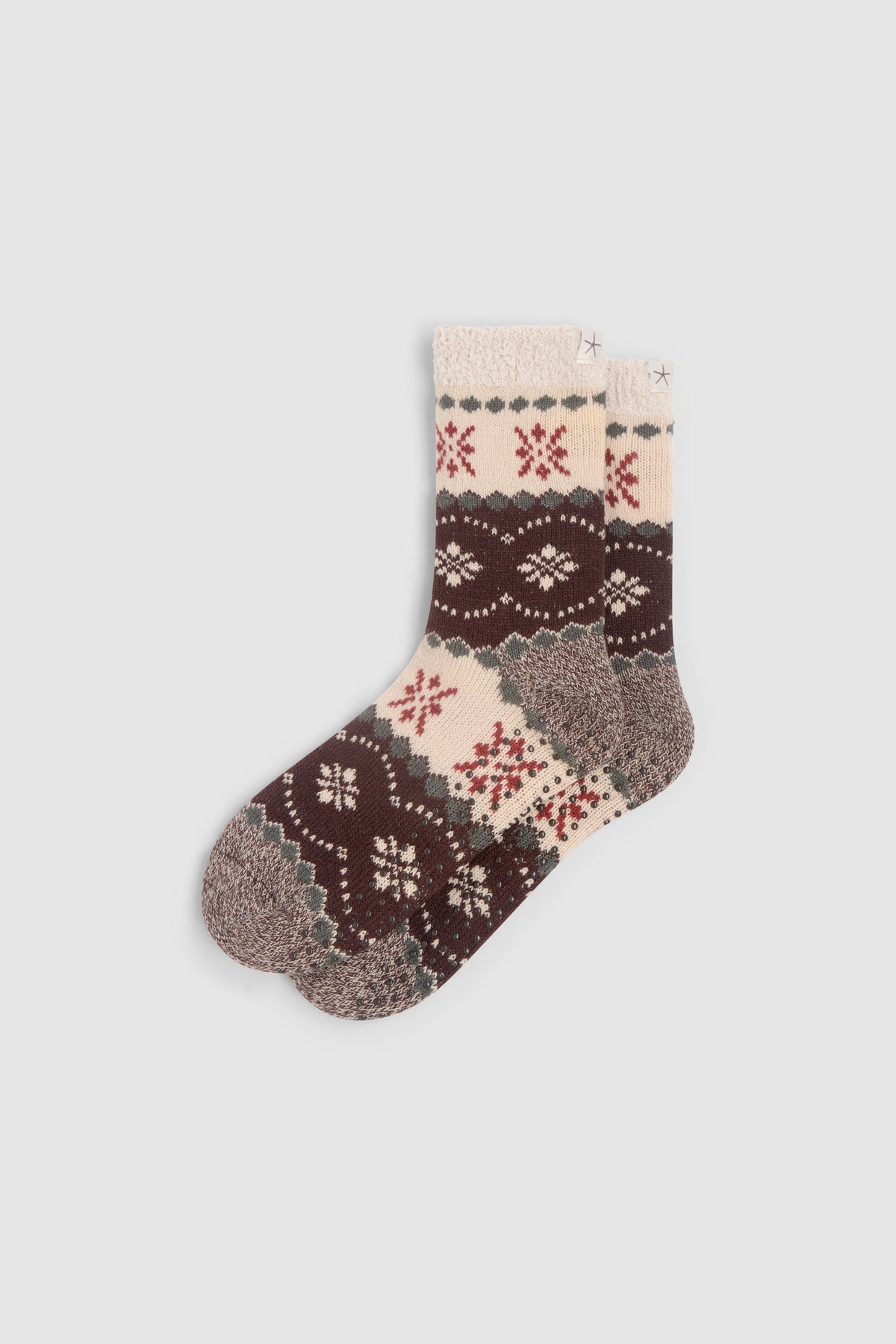Barefoot Dreams CozyChic Fair Isle Slipper Socks in Umber Multi, style BDWNV27074