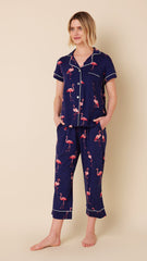 The Cat's Pajamas Women's Pima Knit Capri Pajama Set, Cherry