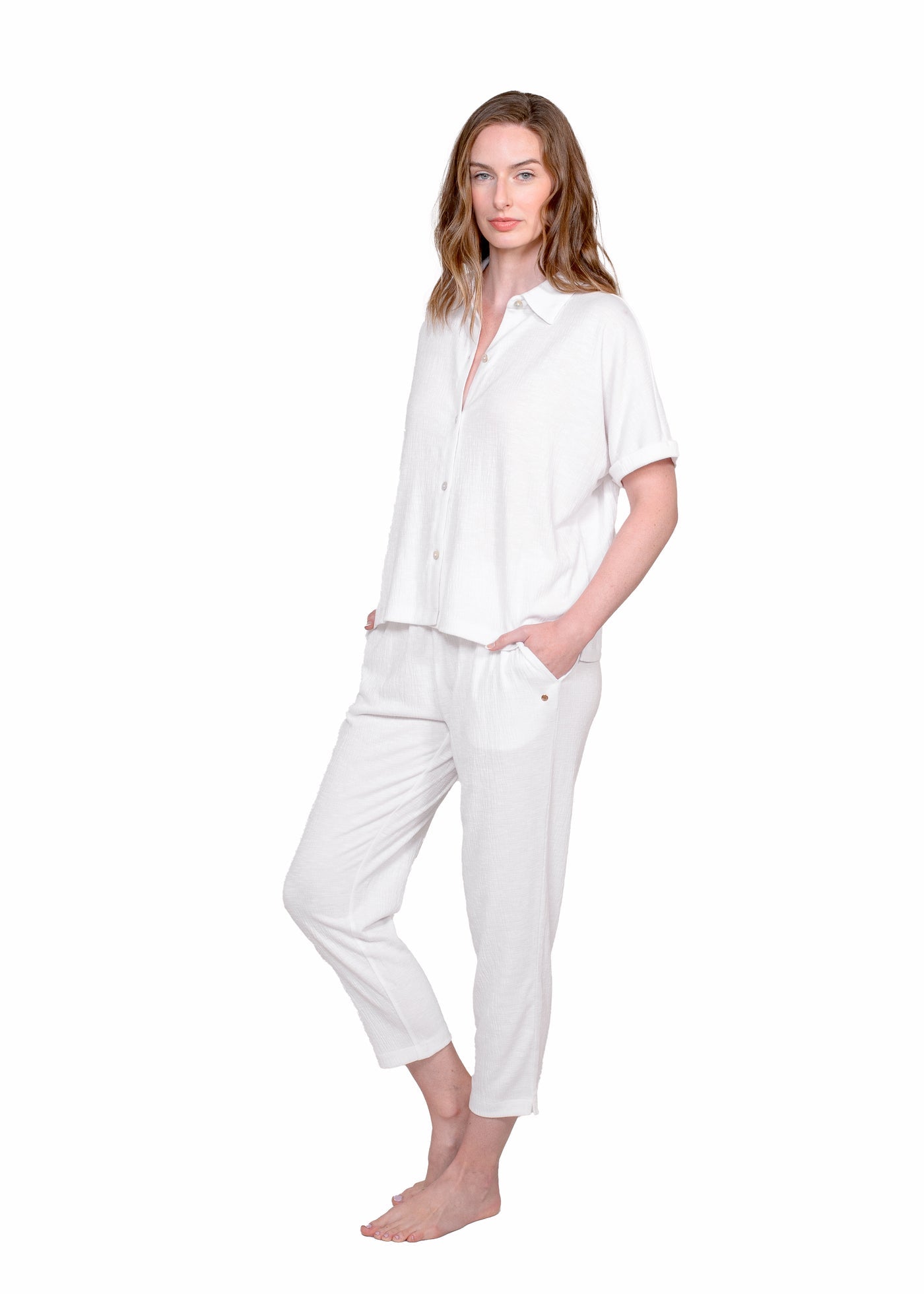 Latte Love Botton Front Top and Tapered Pant Set #LW10KS148