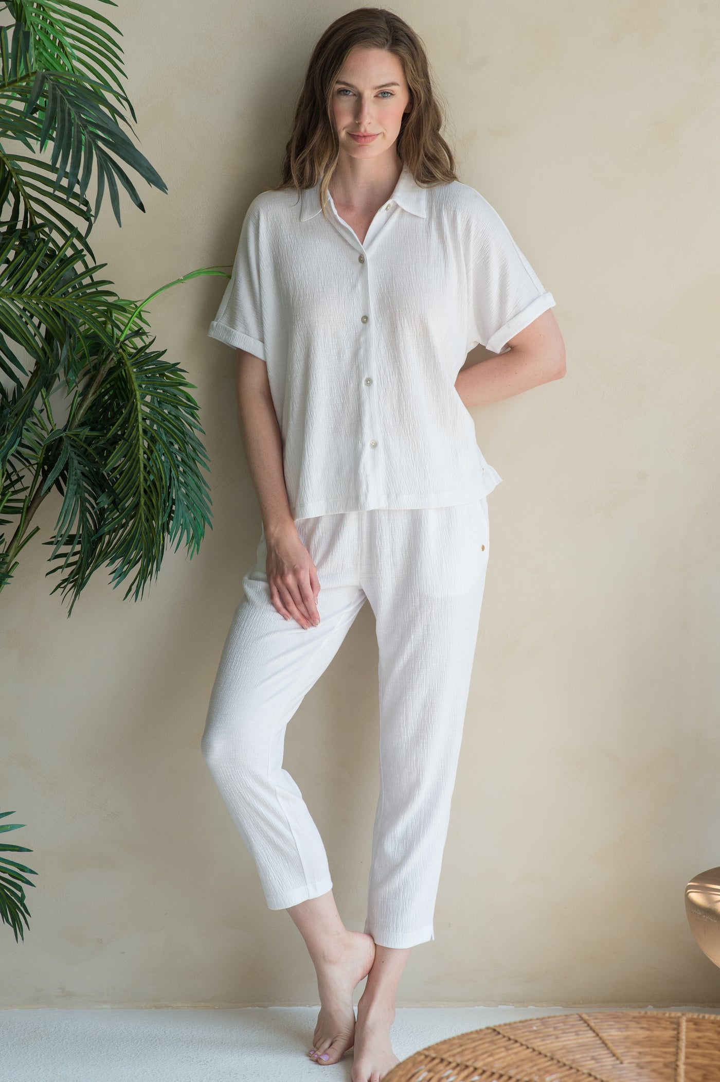 Latte Love Botton Front Top and Tapered Pant Set #LW10KS148