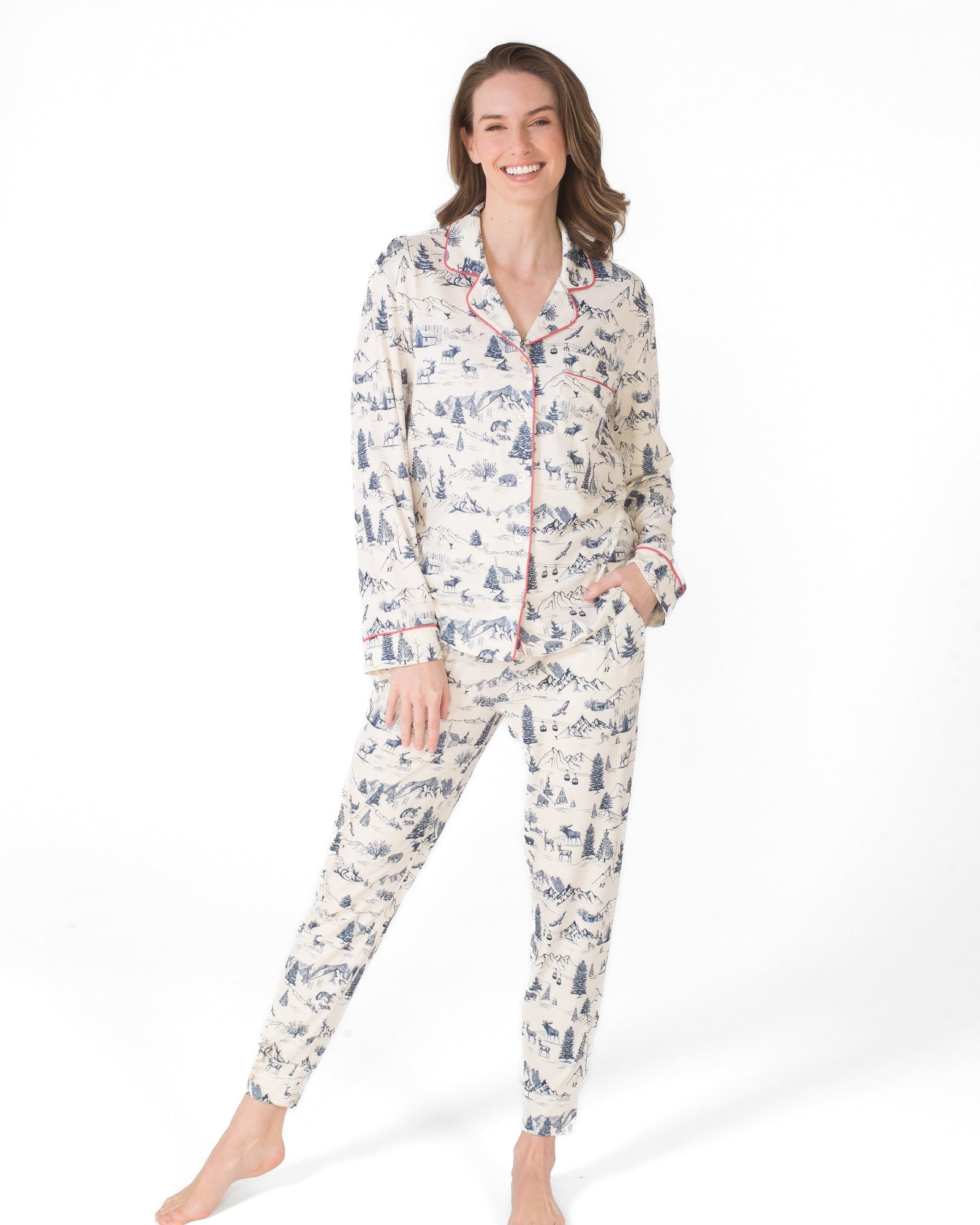 *** Lattelove Cabin Gateway Whisper White Forest Long Sleeve PJ Set #LW09KS051WF