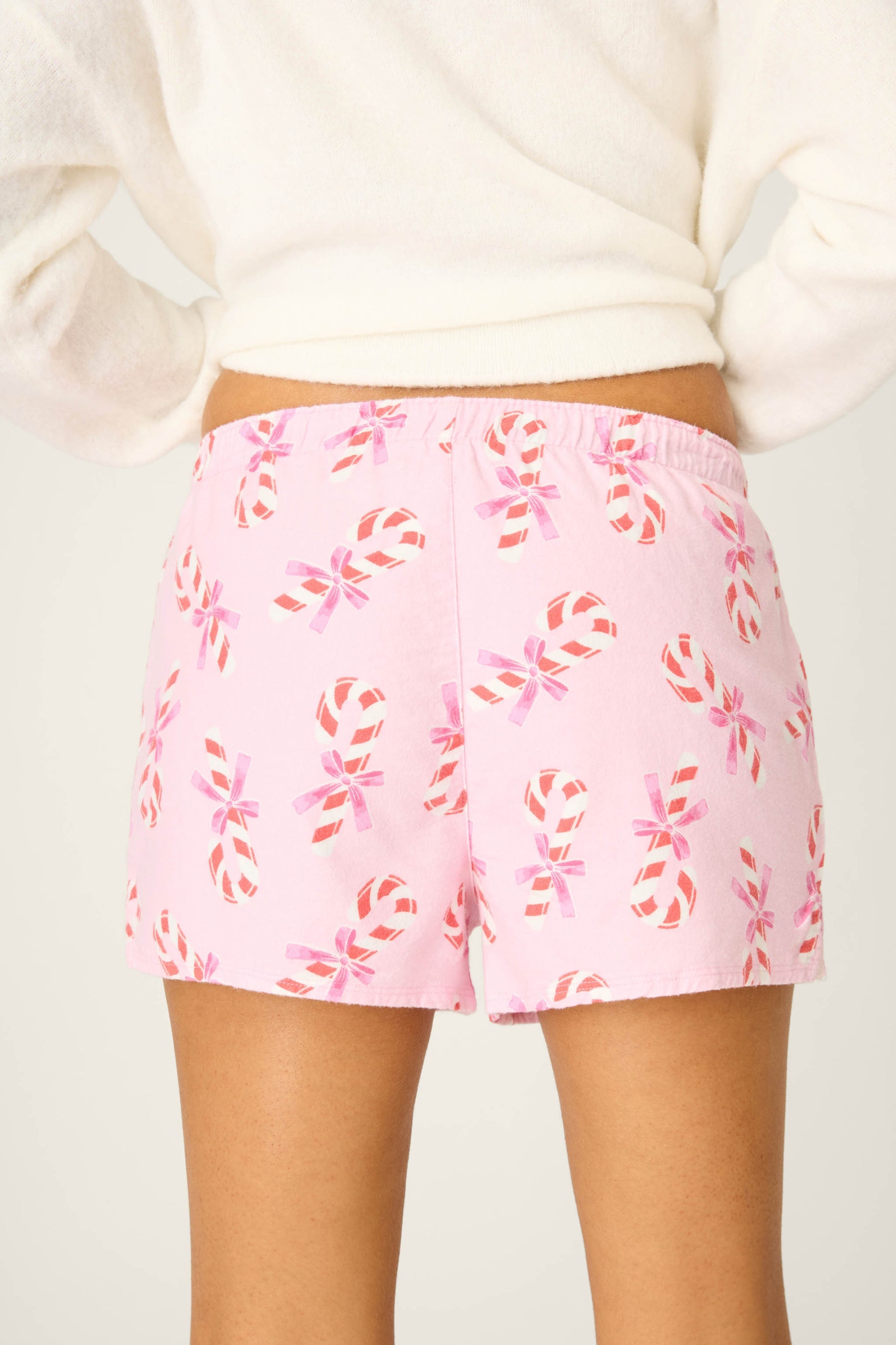 *** PJ Salvage Sweeter Than Sugar Candy Cane Print Flannel Shorts #RVFLS