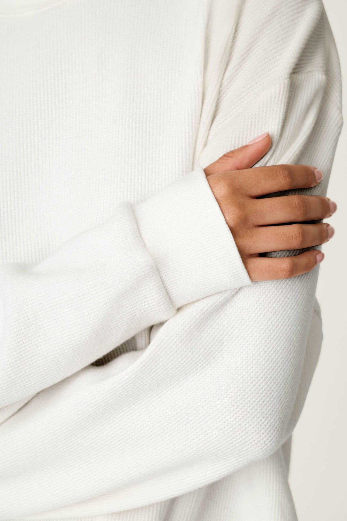 PJ Salvage waffle thermal long sleeve top in White