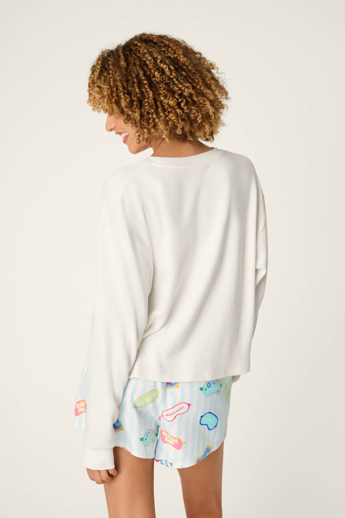 PJ Salvage waffle thermal long sleeve top in White