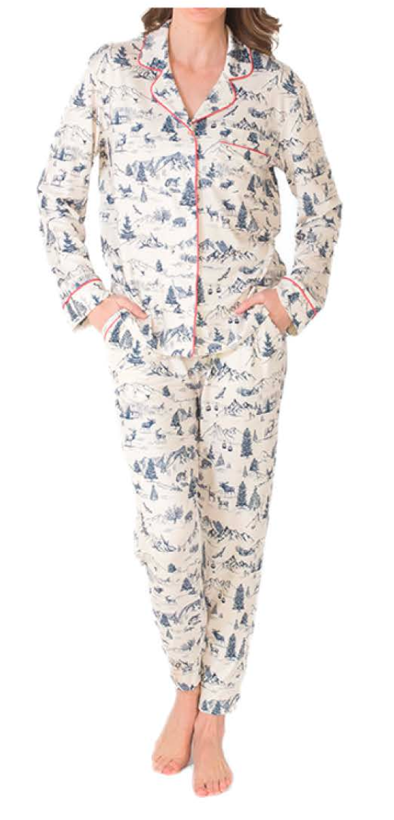 ***Lattelove Cabin Gateway Whisper White Forest Long Sleeve PJ Set #LW09KS051WF