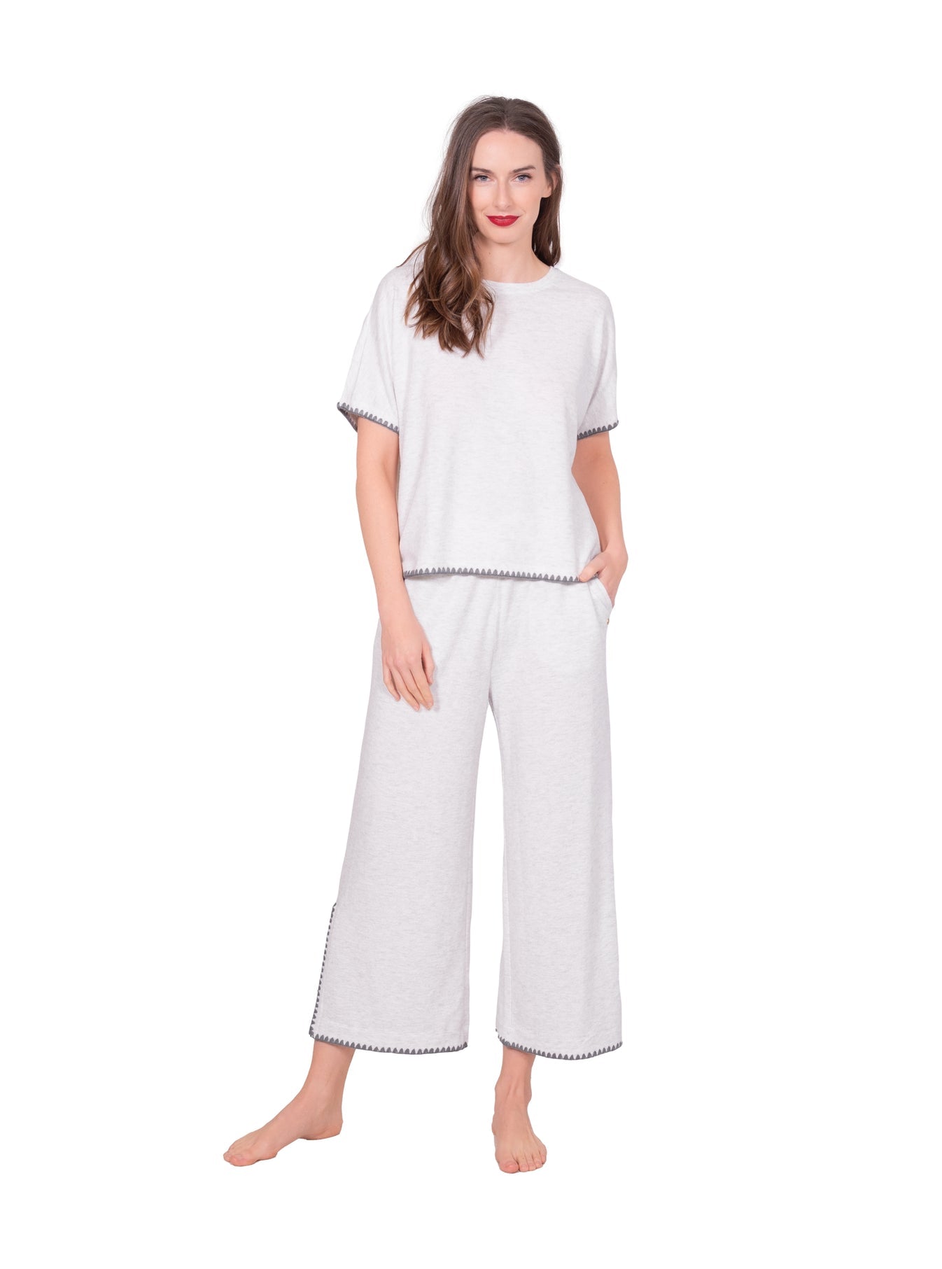 Latte Love Blanket Stitch Wide Leg Pant #LW11KB333