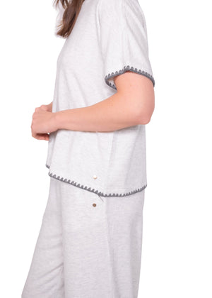 Latte Love Blanket Stitch Short Sleeve Tee #LW11KT304