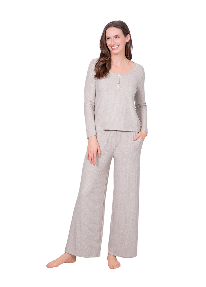 Latte Love Pointelle Long Sleeve Top and Wide Pant Set #LW11KS355