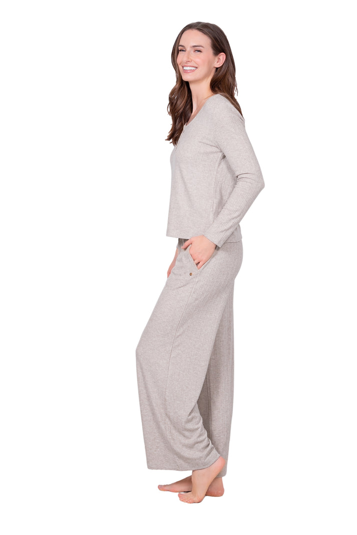 Latte Love Pointelle Long Sleeve Top and Wide Pant Set #LW11KS355