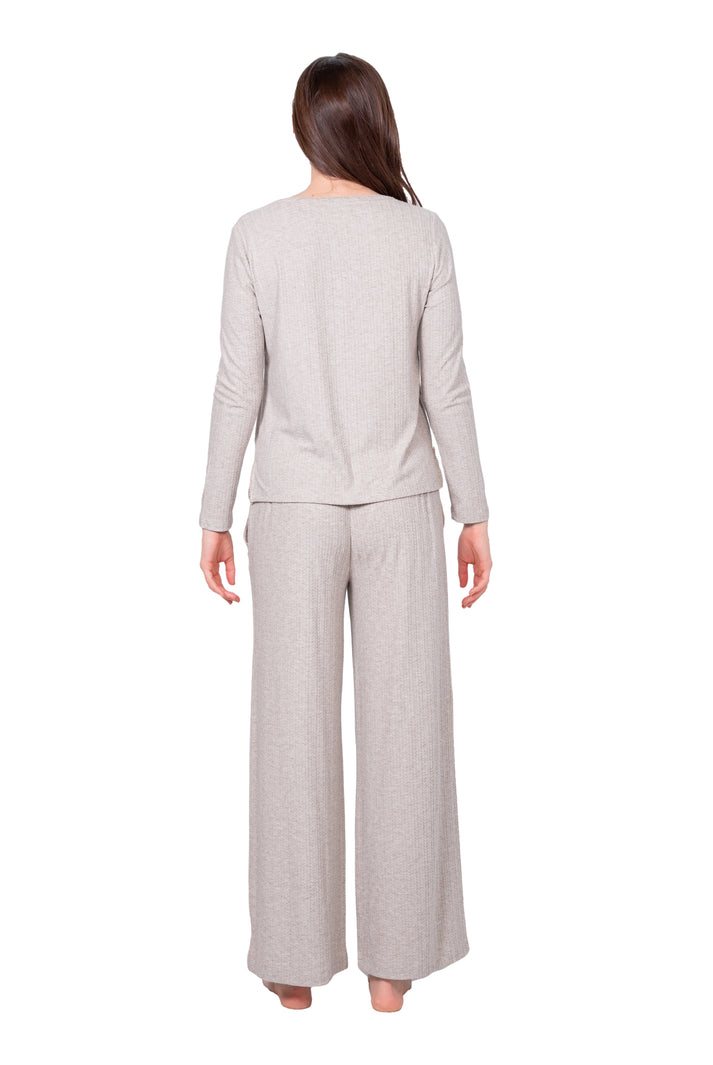 Latte Love Pointelle Long Sleeve Top and Wide Pant Set #LW11KS355