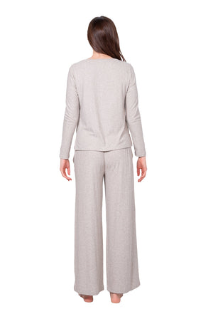 Latte Love Pointelle Long Sleeve Top and Wide Pant Set #LW11KS355