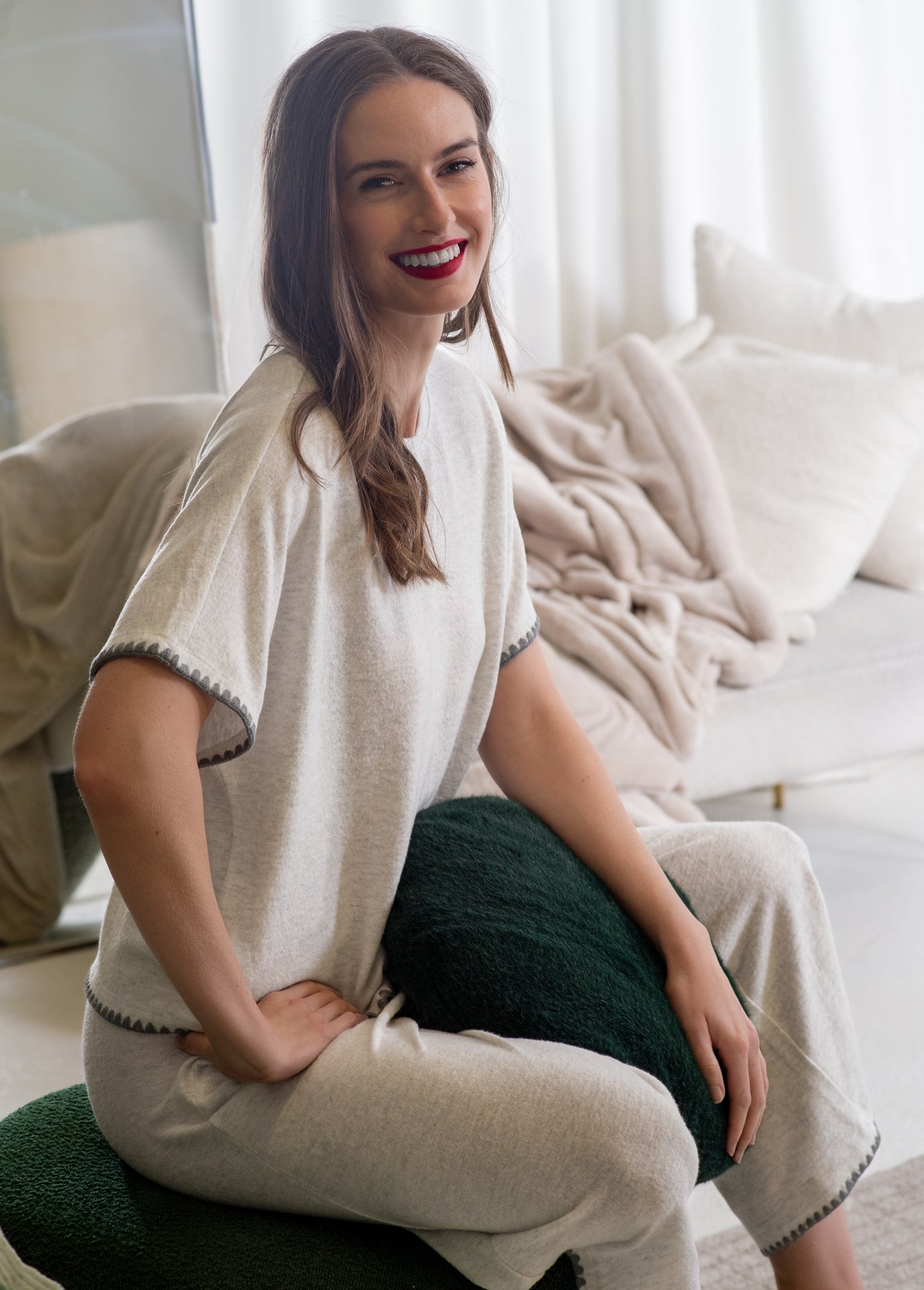 Latte Love Blanket Stitch Short Sleeve Tee #LW11KT304