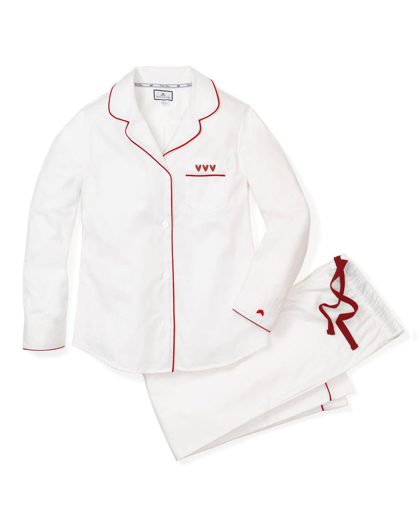 Petite Plume Valentine's Limited Edition - Women's White Pajama Sets with Heart Embroidery #AWPJWR