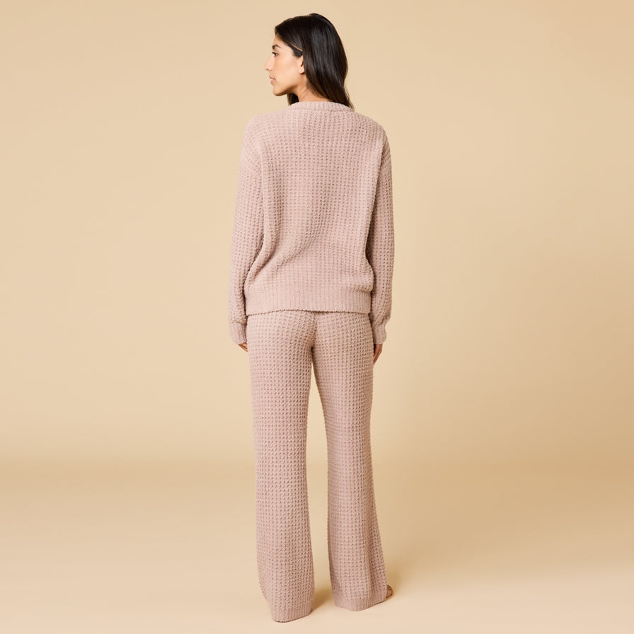 Softies Waffle Marshmallow V-Neck Long Pant Set #8200-2