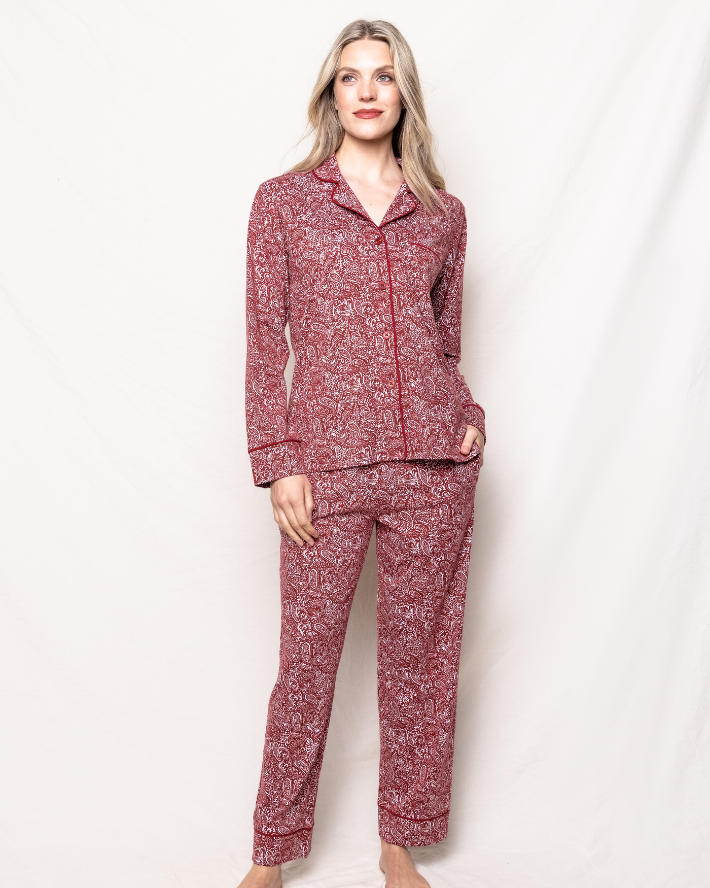 Petite Plume Women's Luxe Pima Bordeaux Paisley Pajama Set #PWPJBPA