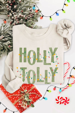 Rustee Clothing - HOLLY JOLLY LIGHT CHRISTMAS GRAPHIC BRUSHED SWEATSHIRTS