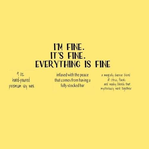 Pretty Clever Words - Everything's fine -9 oz vanilla lime or oakmoss amber candle