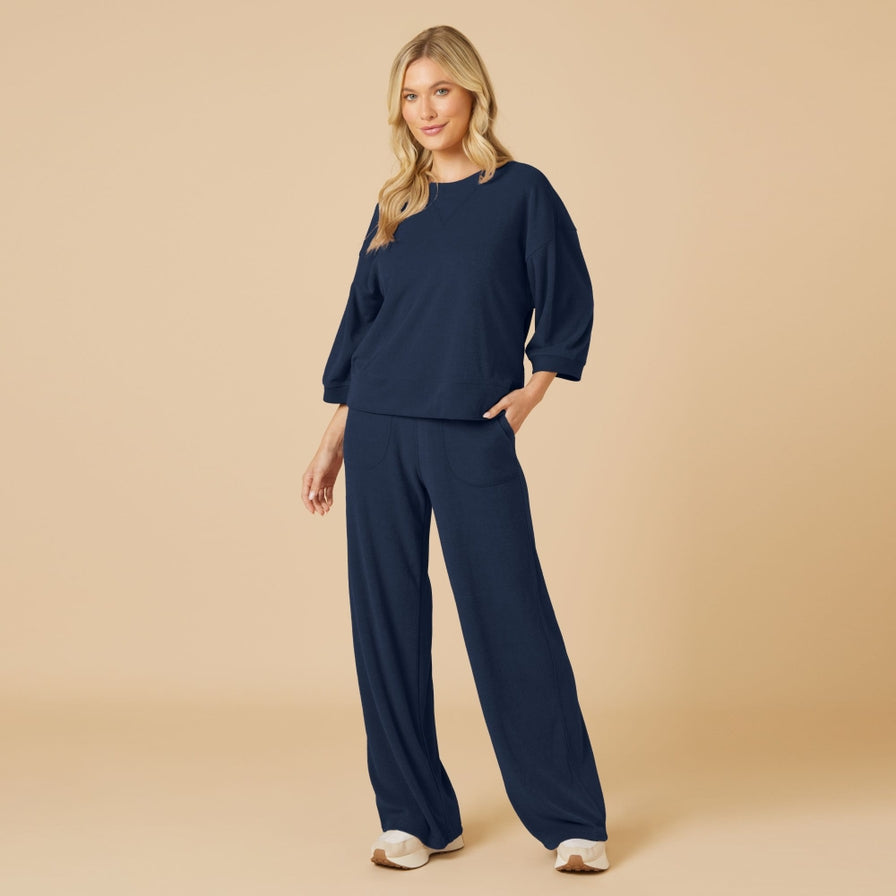 Softies Terry Cropped Sleeve Crew Neck with Wide Leg Pant #7100-8