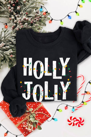 Rustee Clothing - HOLLY JOLLY LIGHT CHRISTMAS GRAPHIC BRUSHED SWEATSHIRTS