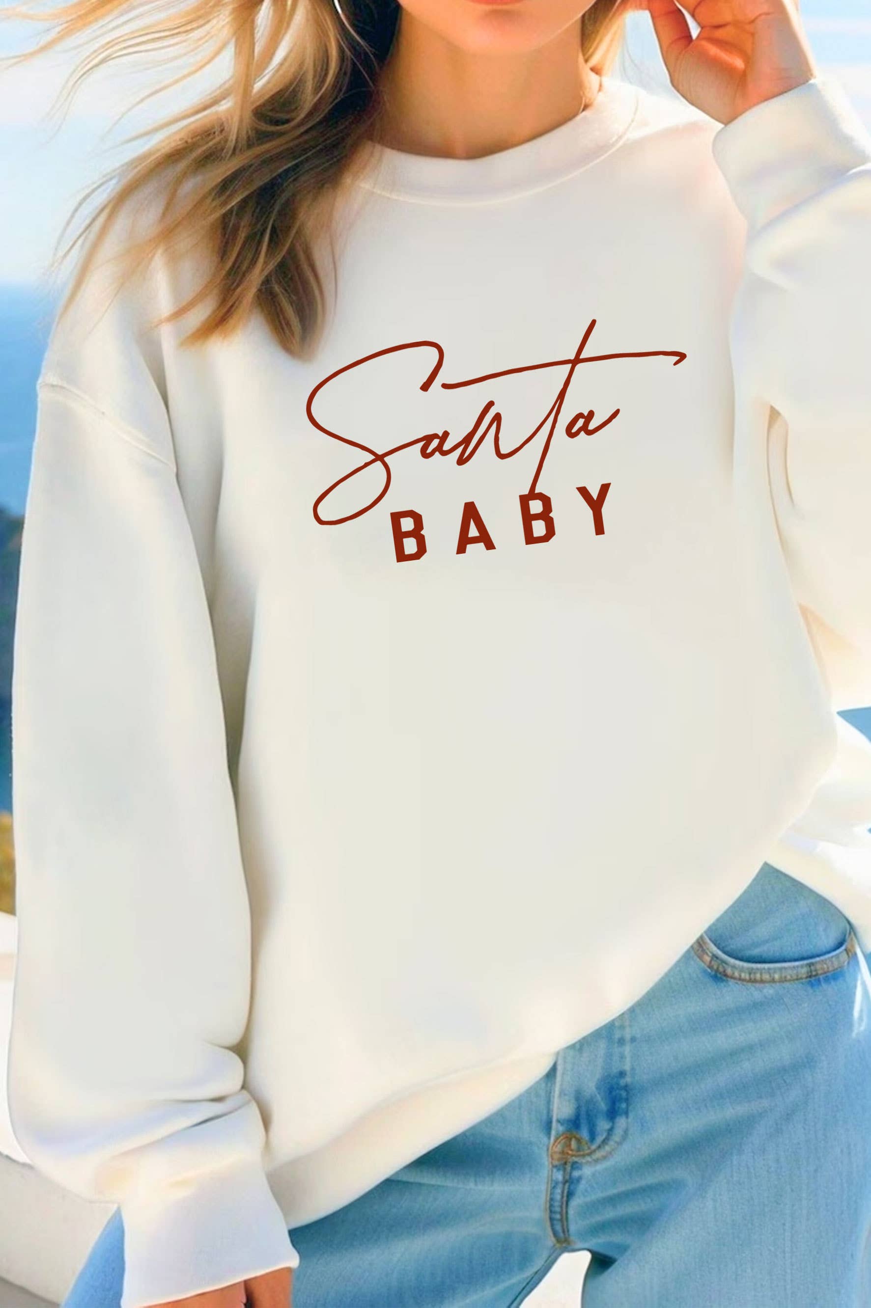 *** Rustee Clothing - SANTA BABY PUFF GRAPHIC BRUSHED SWEATSHIRTS