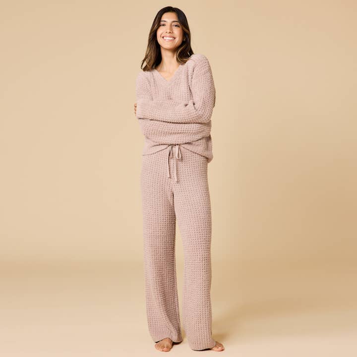 Softies Waffle Marshmallow V-Neck Long Pant Set #8200-2
