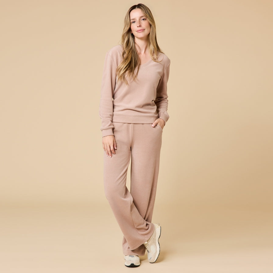 Softies Vintage Velvet Raglan V-Neck with Wide Leg Pant #4200-2