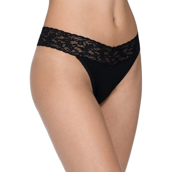 Hanky Panky Organic Cotton Original Rise Thong with Lace #891801