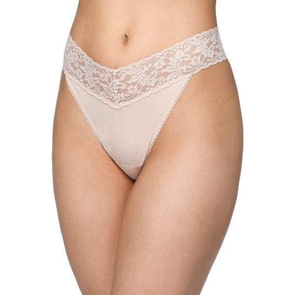 Hanky Panky Organic Cotton Original Rise Thong with Lace 891801