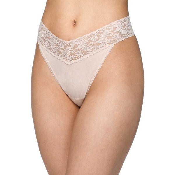 Hanky Panky Organic Cotton Original Rise Thong with Lace #891801