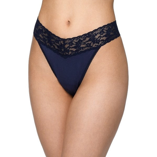 Hanky Panky Organic Cotton Original Rise Thong with Lace #891801