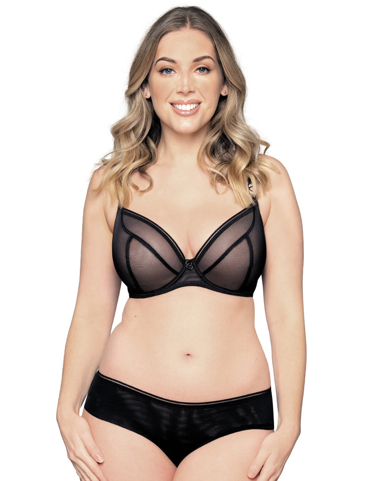 Curvy Kate Lifestyle fuller bust sheer mesh plunge bra in black