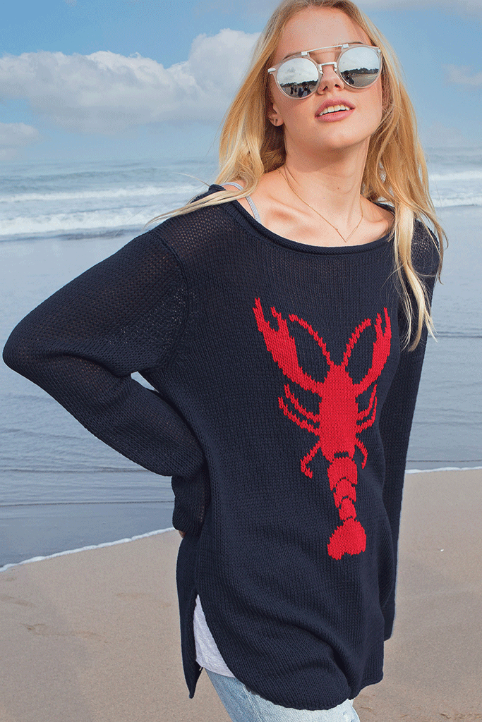 Wooden Ships Lobster V Cotton Sweater #415